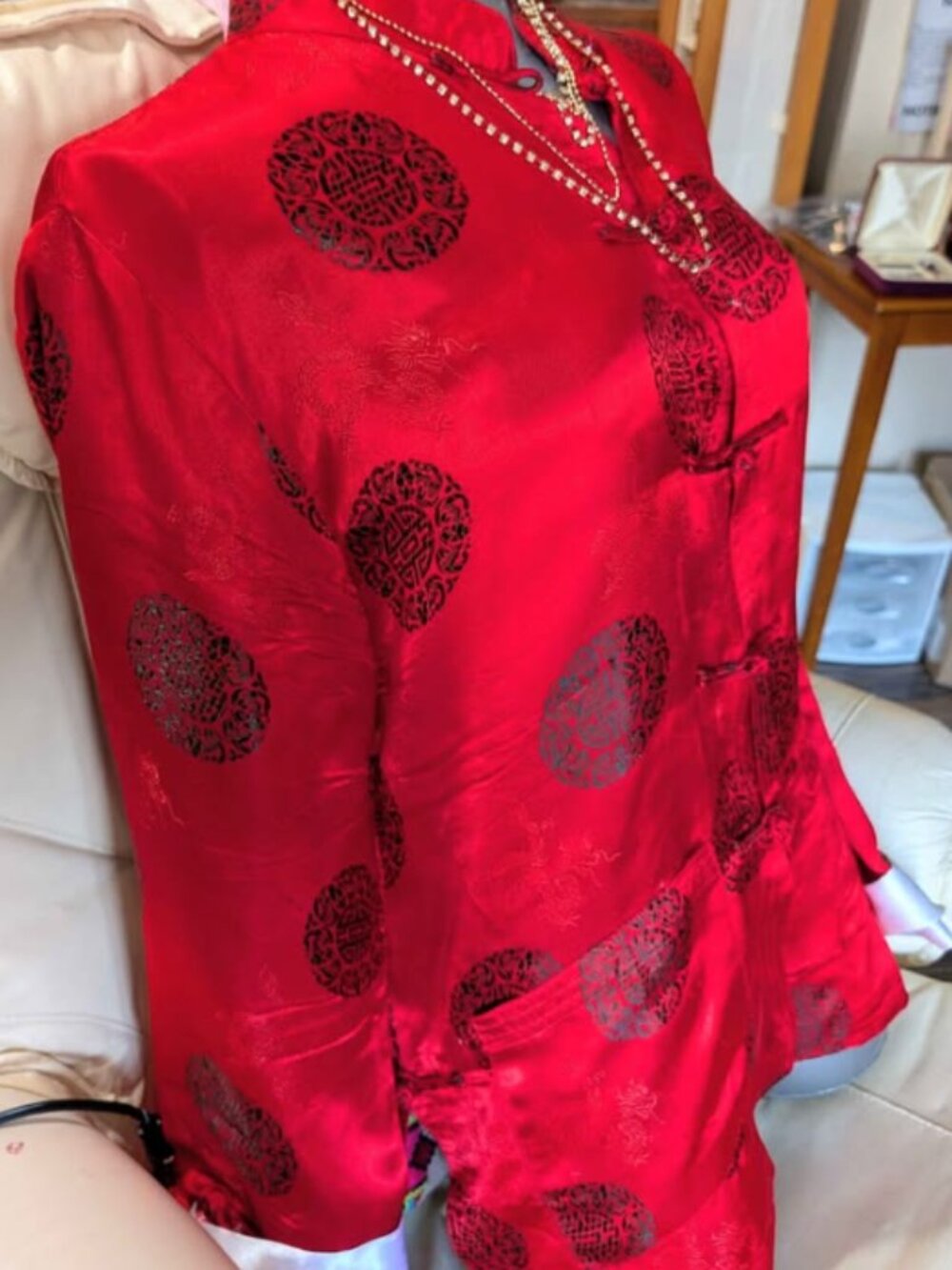 Vintage Red Silk Asian top